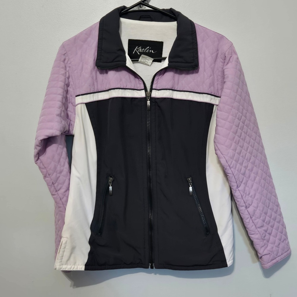 Kaelin Women's Quilted Lavender‎ White Colorblock Zip Up Jacket Size S